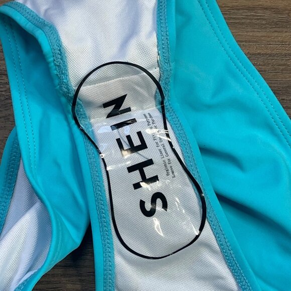 Shein Bikini Set Women's Large Front Twist Detail Push Up Bra Double Straps Blue - Picture 4 of 5